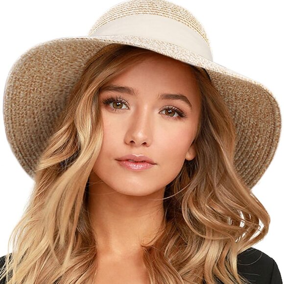 Womens Beach Sun Straw Hat UV UPF 80+ Travel Foldable Brim Summer UV Hat